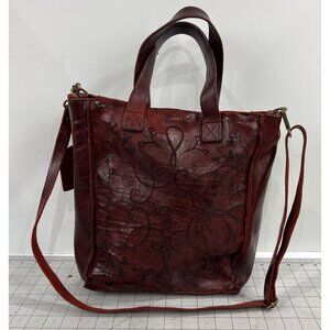MALEDETTI TOSCANI Florence ITALY Tooled Red Leather Tote Bag Purse